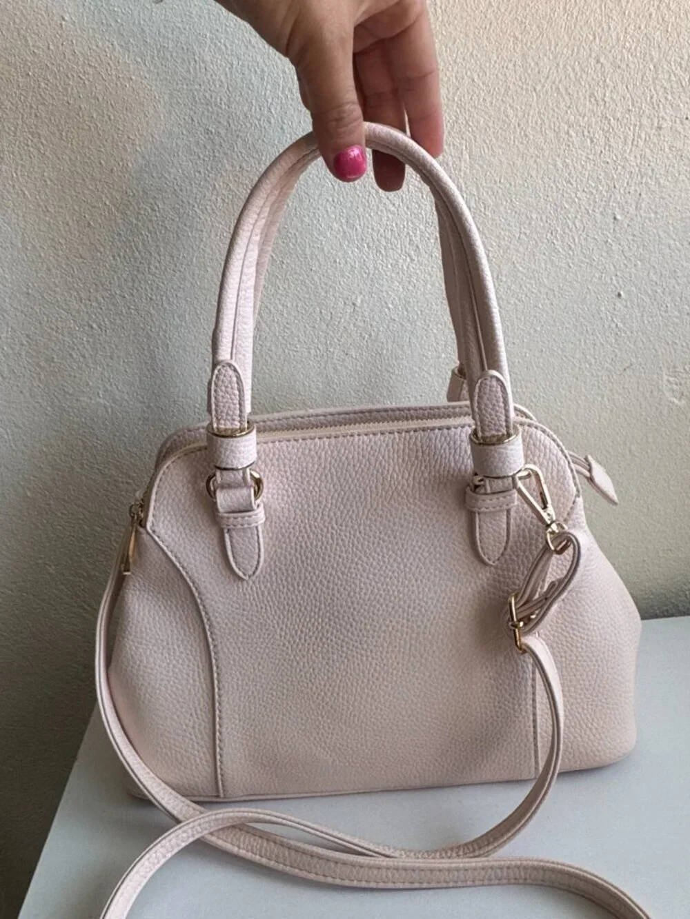 White Top Handle Satchel Crossbody Bag Gold Hardware Minimalist